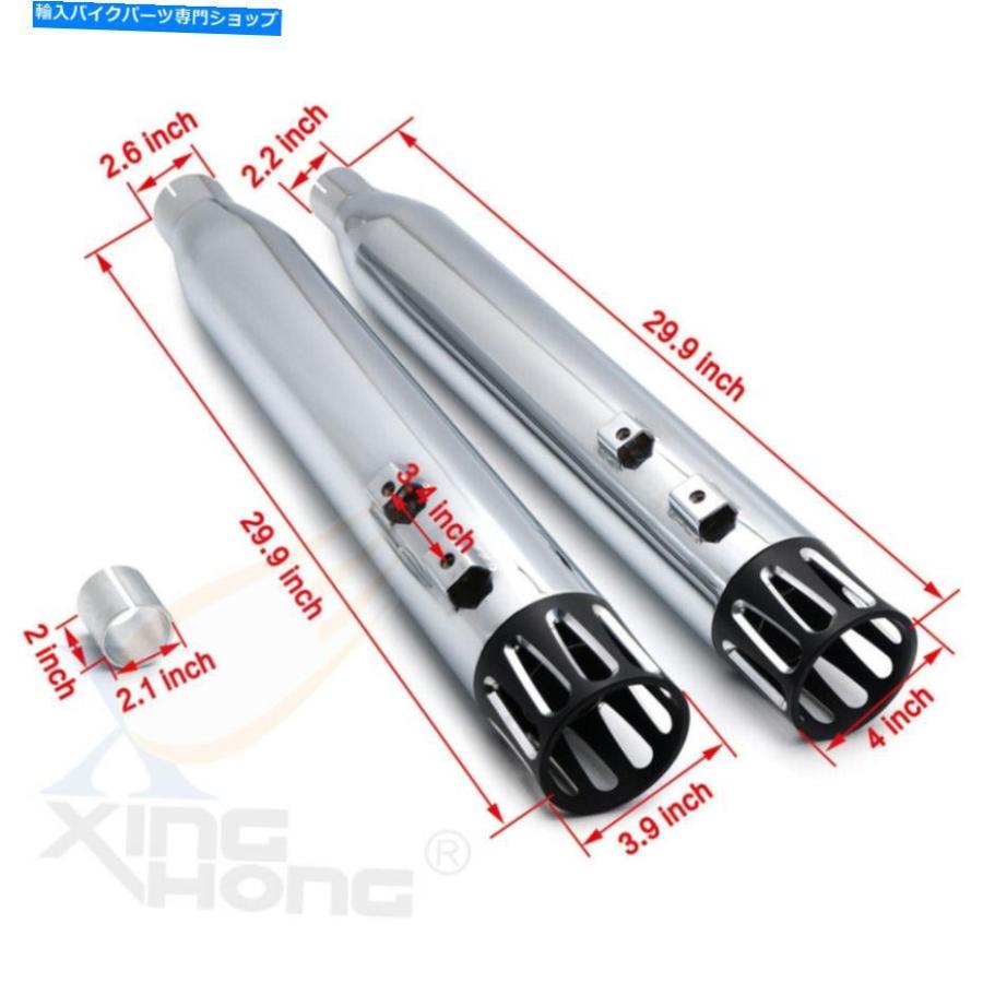 クロームパーツ 17-20ハーレーツーリングのための排気パイプ4 \"クロム＆BKスロットスリップオンマフラー Exhaust Pipes 4\" Chrome \u0026BK Slotted Slip-Oの画像