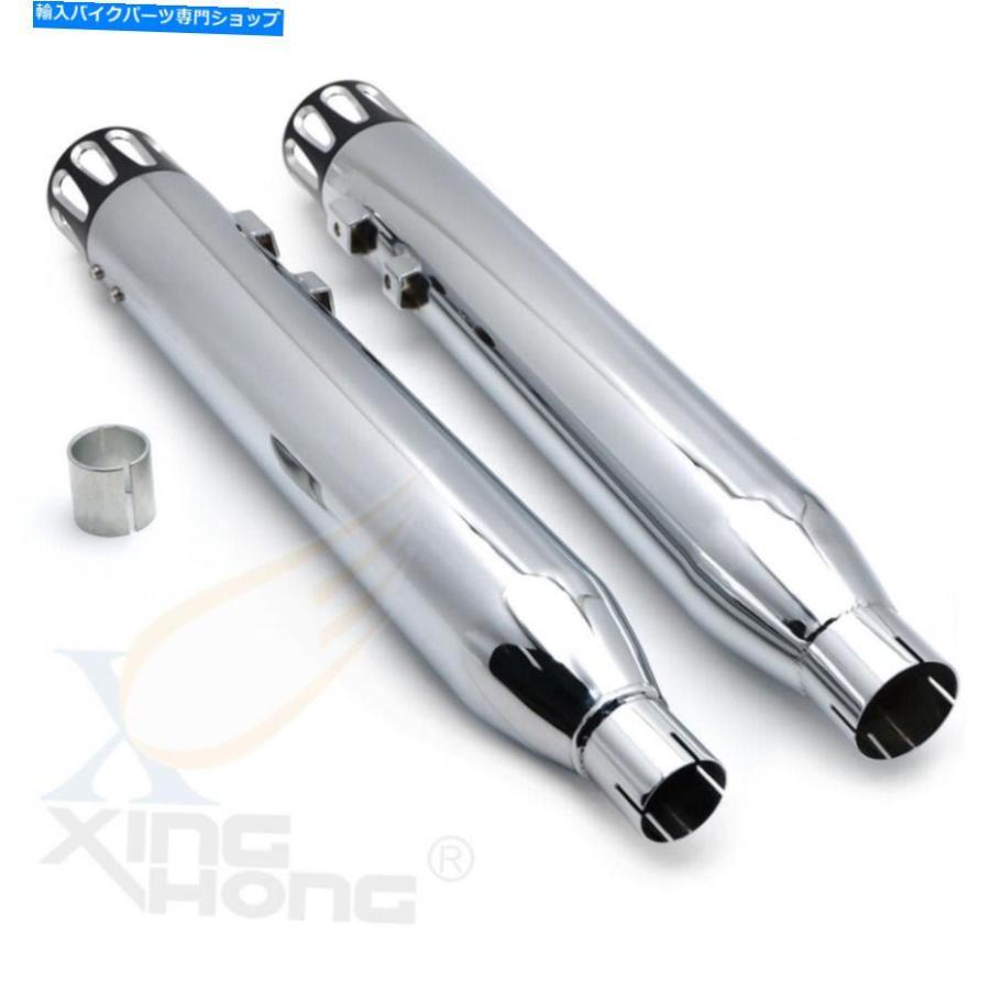 クロームパーツ 17-20ハーレーツーリングのための排気パイプ4 \"クロム＆BKスロットスリップオンマフラー Exhaust Pipes 4\" Chrome \u0026BK Slotted Slip-Oの画像