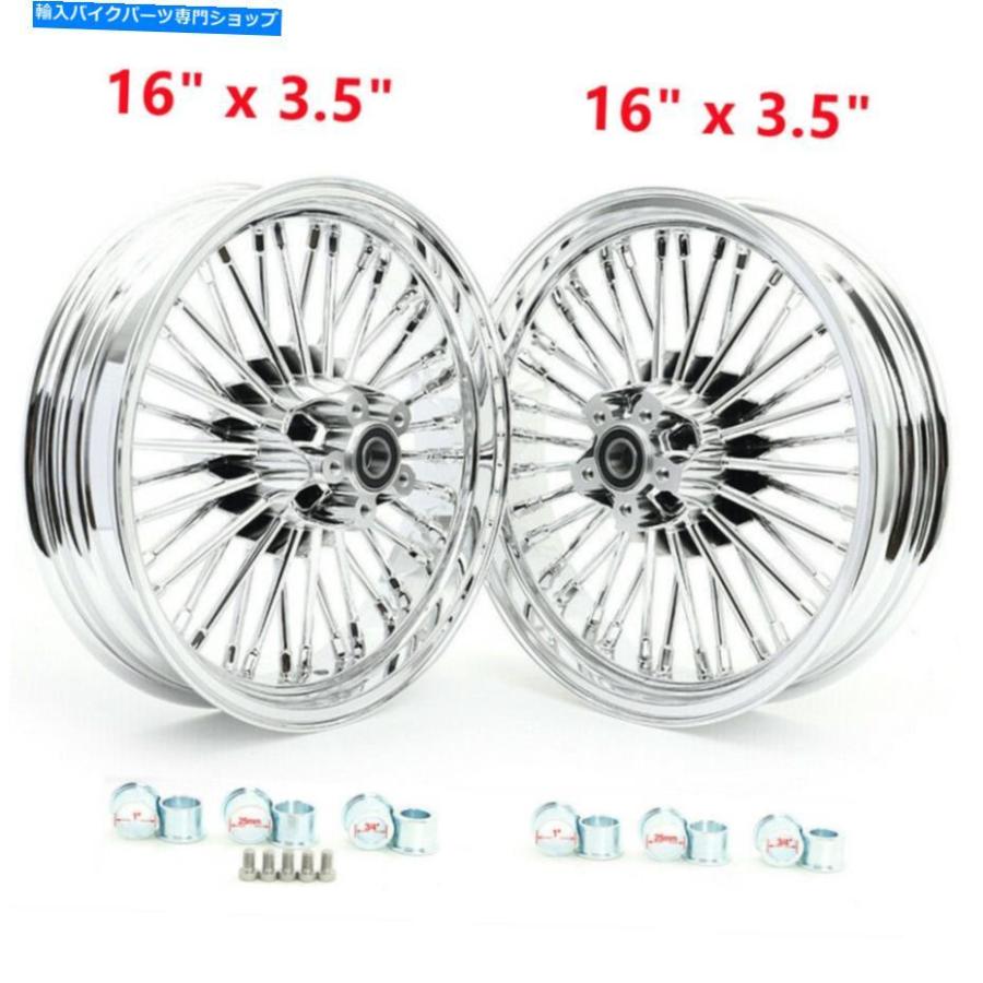 クロームパーツ 16 x 3.5 "Harley Touring SuphailのためのChrome Fat Spoke Front Rakle Rim Rimセット 16 x 3.5" Chrome Fat Spoke Front Rear Whee