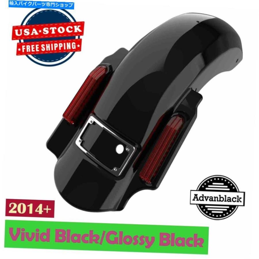 クロームパーツ 2鮮やかなブラックドミネーターストレッチリアフェンダーフィットハーリーツーリング2014+ 2 into 1 Vivid Black Dominator Stretched