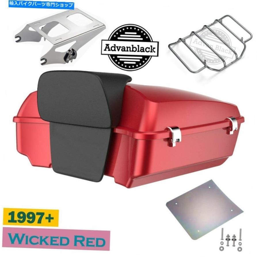 クロームパーツ Advanblack邪悪な赤のみじん切りツアーパックトランクの背もたれ97+ハーレーダビッドソン Advanblack Wicked Red Chopped Tour Pack T
