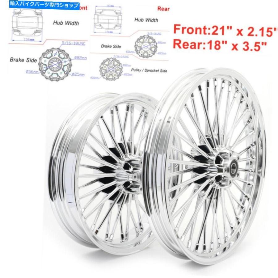 クロームパーツ 21x2.15 18x3.5クロム前後リアキャストホイール脂肪スポークfor Harley Dynaソフト 21x2.15 18x3.5 Chrome Front Rear Cast Wheels Fa