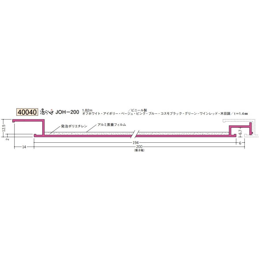 バスリブ 浴室天井材 湯らっくす 天井用 JOH JOH-200 1.82m t=1.4mm 