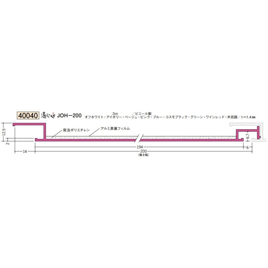 バスリブ 浴室天井材 湯らっくす 天井用 JOH JOH-200 3m t=1.4mm