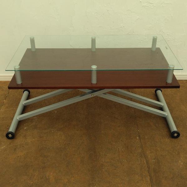 中古 昇降式 ダイニングテーブル 昇降テーブル ガラス天板 : ReSACO