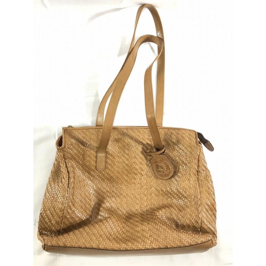 □《美品》【ポリーニ】POLLINI/本革ショルダーバッグ[26cm×32cm]茶色 