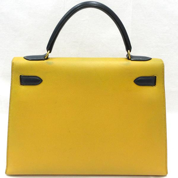 HERMES／エルメス ケリー32 クシュベル ジョーヌ/ネイビー 〇Z刻印 ショルダーバッグ 700030081の画像