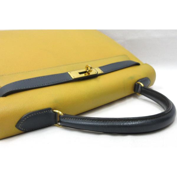 HERMES／エルメス ケリー32 クシュベル ジョーヌ/ネイビー 〇Z刻印 ショルダーバッグ 700030081の画像
