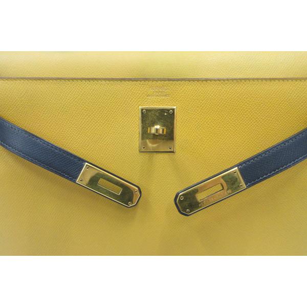 HERMES／エルメス ケリー32 クシュベル ジョーヌ/ネイビー 〇Z刻印 ショルダーバッグ 700030081の画像