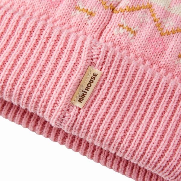 ミキハウス mikihouse 雪柄ニットフード（帽子）〈S-M（46cm-56cm）〉アウトレット ニット帽 子ども用 冬の画像
