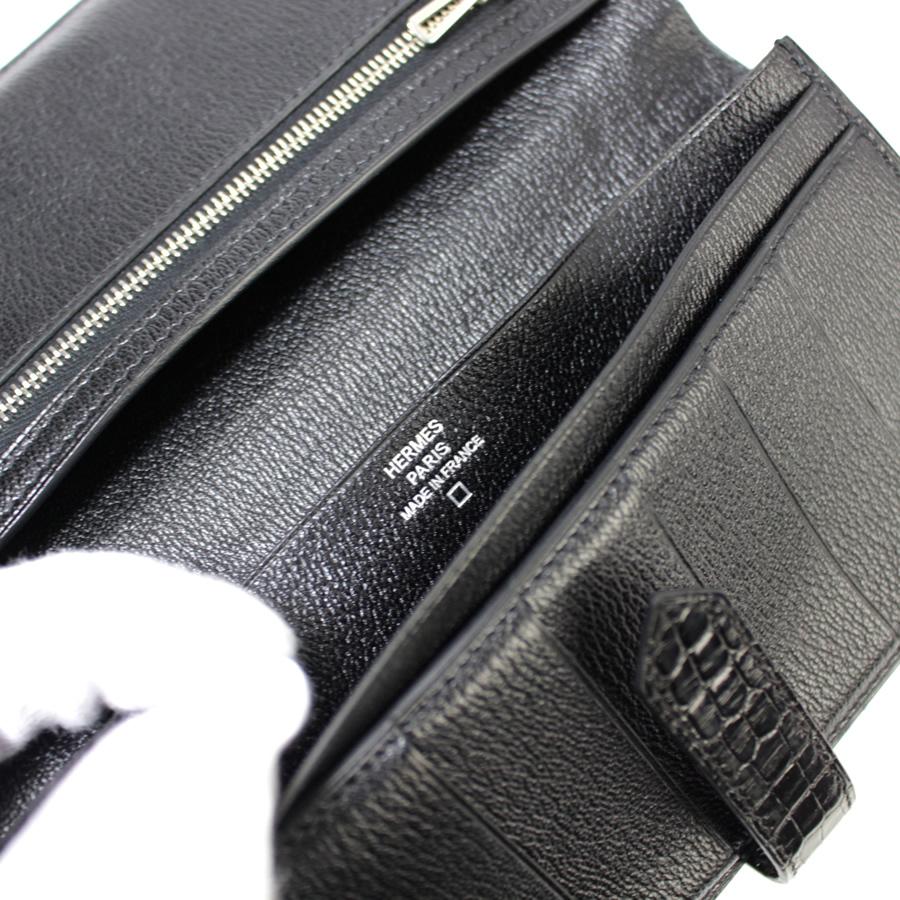 美品 HERMES エルメス ベアン スフレ ▢N刻印 長財布 ブラック 美品 HERMES エルメス ベアンスフレ 長財布 クロコ アリゲーター