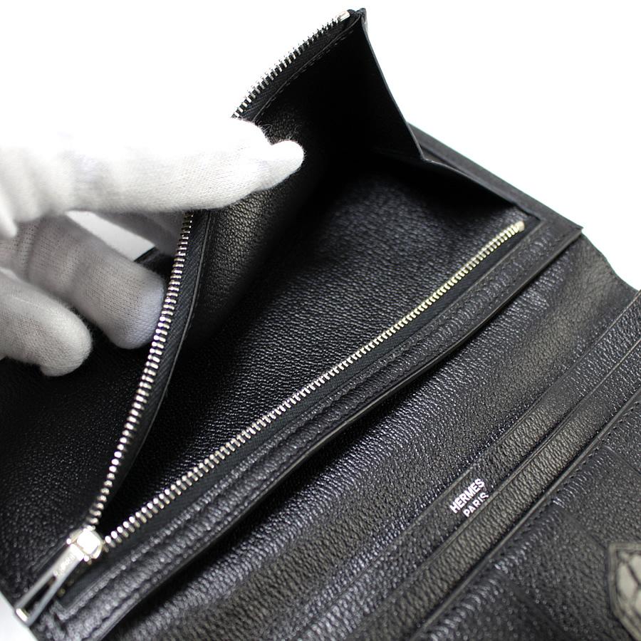 美品 HERMES エルメス ベアンスフレ 長財布 クロコ アリゲーター 黒