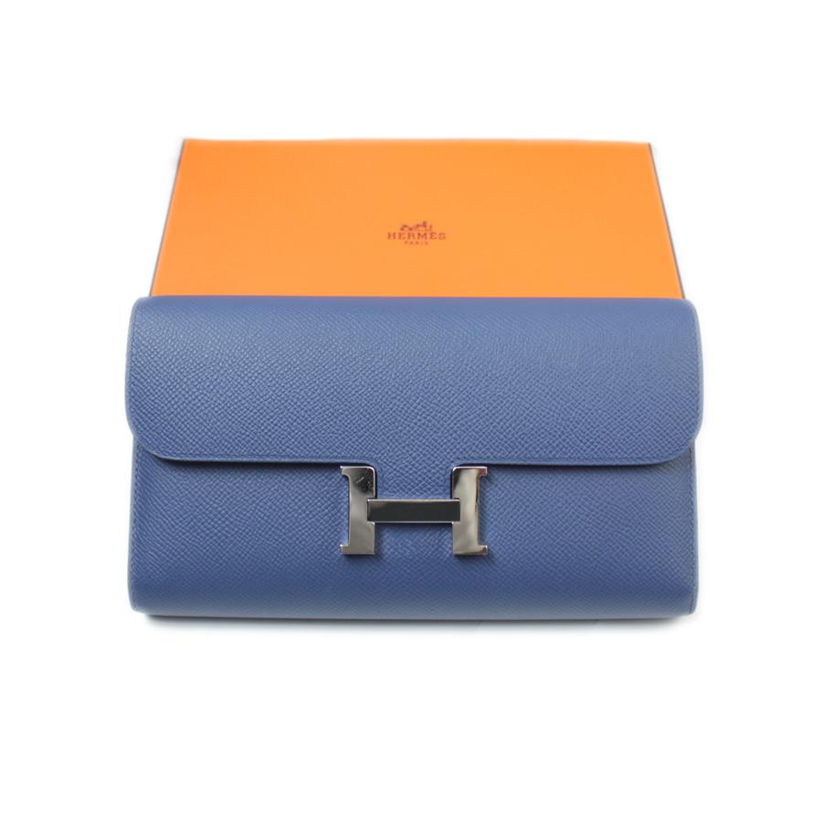 美品 エルメス HERMES コンスタンス ロング エプソン 長財布 ブルー
