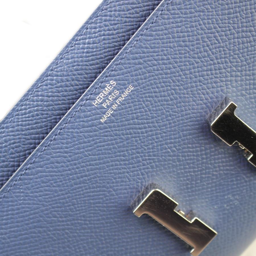 美品 エルメス HERMES コンスタンス ロング エプソン 長財布 ブルー