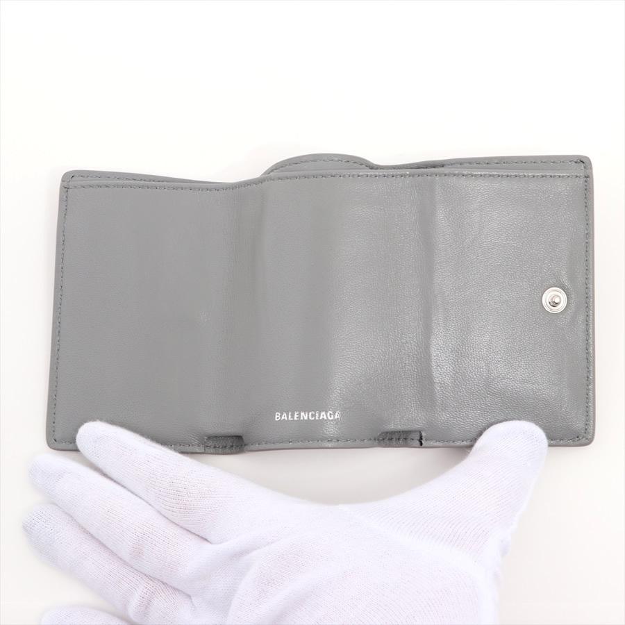 バレンシアガ クロコ型押し ペーパーミニウォレット 三つ折り財布 レザー グレー BALENCIAGA（バレンシアガ） 財布 三つ折り ミニ財布 ブラック クロコ