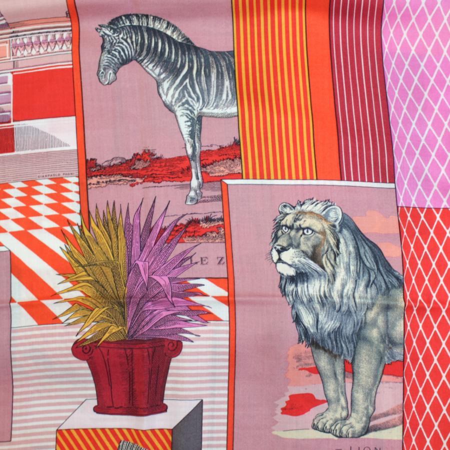 エルメス カレ90 スカーフ 未使用品 ピンク アニマル ヒョウ ライオン