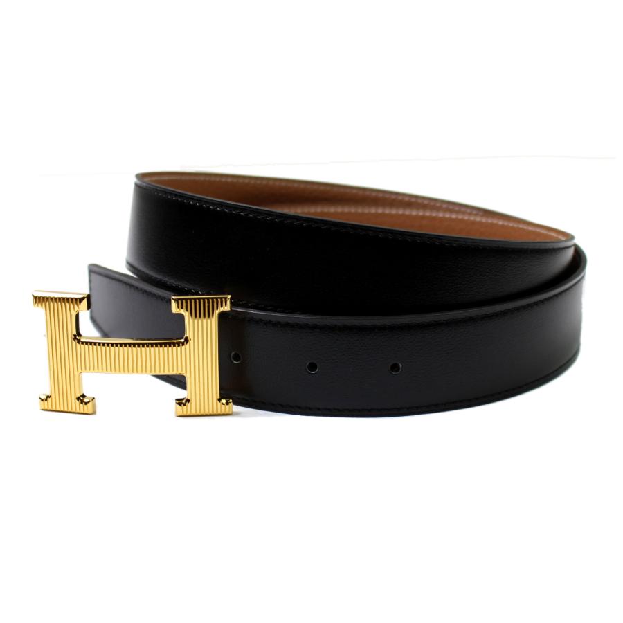 HERMES ブラックレザーベルト ゴールド金具
