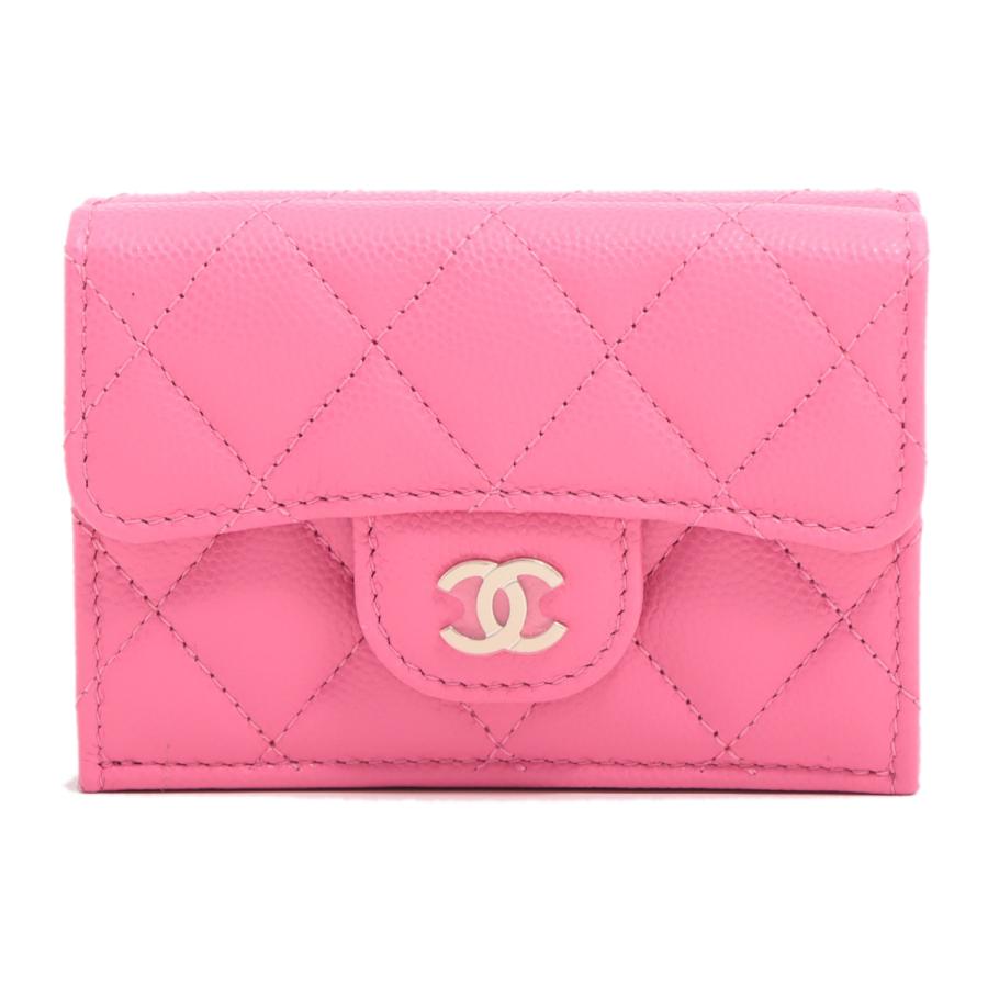未使用品 シャネル ミニ ウォレット キャビアスキン マトラッセ ピンク