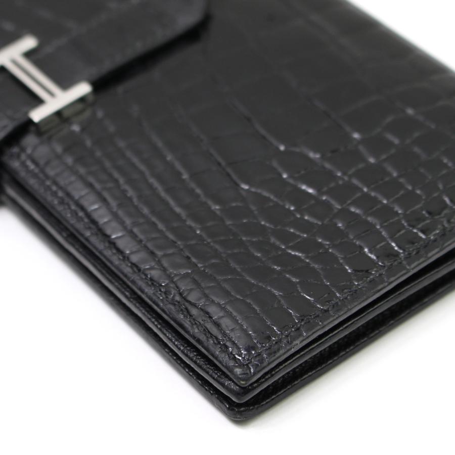 HERMES（エルメス） ベアンスフレ 長財布 □クロコ アリゲーター 黒