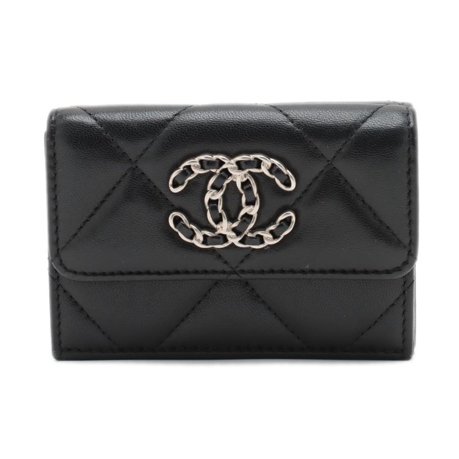 美品 シャネル ミニ ウォレット 19 マトラッセ ココマーク 黒  