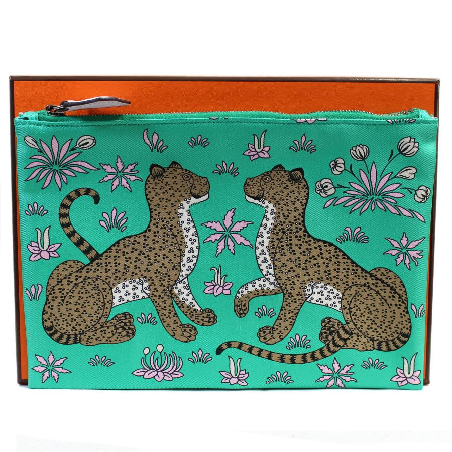 【未使用品パレオ】HERMÈS レオパード柄パレオ HERMES（エルメス） 新品 未使用品 コスメ レオパード ポーチ グリーン