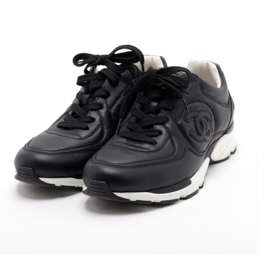 【CHANEL シャネル】スニーカー ココマーク　黒　39 CHANEL 美品 シャネル ココマーク レザー スニーカー 39