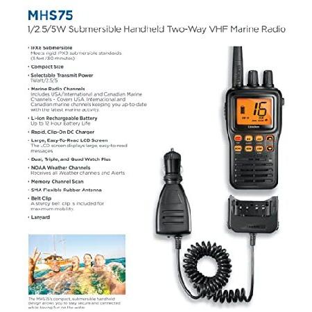 Uniden MHS75 Ricetrasmittente Marina VHF Portatile Subacquea - Con Batteria Li-ion E Caricatore Rapido - 2