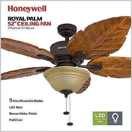 日本に Honeywell Ceiling Fans Royal Palm， 52 Inch Tropical LED Ceiling Fan with Light， Pull Chain， Three Mounting Options， Hand Carved Solid Wood Blades - 50