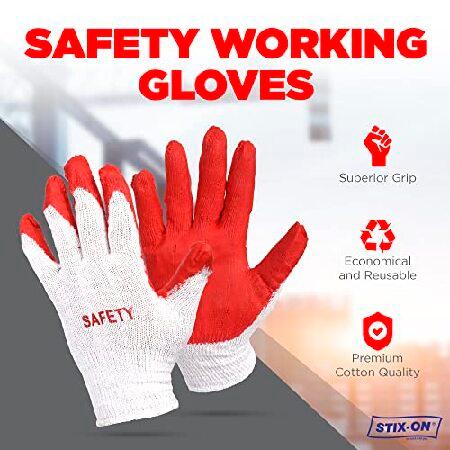 STIX-ON　SAFETY　Non-Slip　Cotton　300　Work　Gloves　Nitrile　Latex　Rubber　Pairs　Working　Construction　Red　Coated　Garden　Palm　Gloves