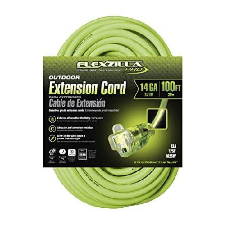 Flexzilla　Pro　Extension　Cord,　Indoor　14　AWG　Outdoor,　ft.,　SJTW,　Plug,　100　Lighted　ZillaGreen　FZ512735