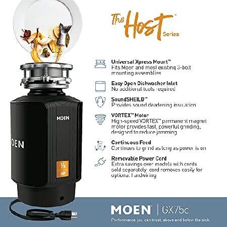 Moen　GX75C　Host　Series　Compact　Power　Horsepower　Disposal,　Black　Continuous　Garbage　Cord　Feed　Included