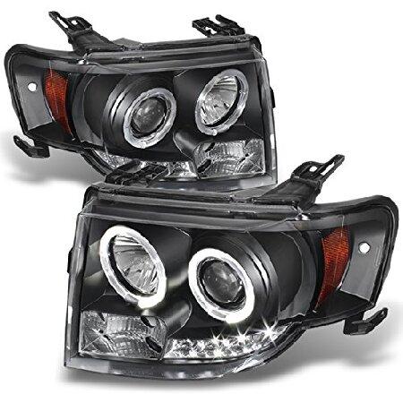 Ford Escape ブラックベゼル デュアルヘイローリング LEDデザイン ハロゲンタイプ プロジェクター ヘッドライト フロントランプ ペアの画像