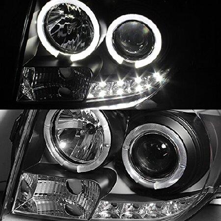 Ford Escape ブラックベゼル デュアルヘイローリング LEDデザイン ハロゲンタイプ プロジェクター ヘッドライト フロントランプ ペアの画像