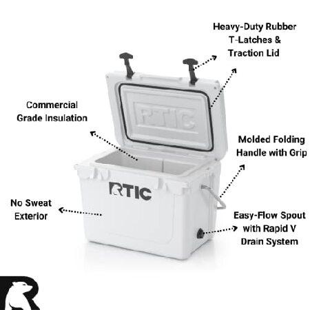 RTIC Hard Cooler 20 qt, White, Ice Chest with Heavy Duty Rubber Latches, Inch Insulated Walls Keeping Ice Cold for Days, Great for The Beach, Boat,