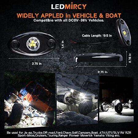LEDMIRCY LED ロックライト ホワイト 4個 Je ep オフロード トラック 自動車 ボート ATV SUV 防水 ハイパワー ネオン トレイルライト アンダーグローライト 内装の画像