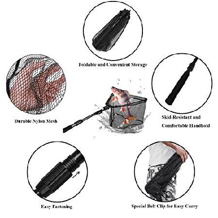 アウトレット用品 PLUSINNO Fishing Net Fish Landing Net， Foldable Collapsible Telescopic Pole Handle， Durable Nylon Material Mesh， Safe Fish Catching or Releasing (20)