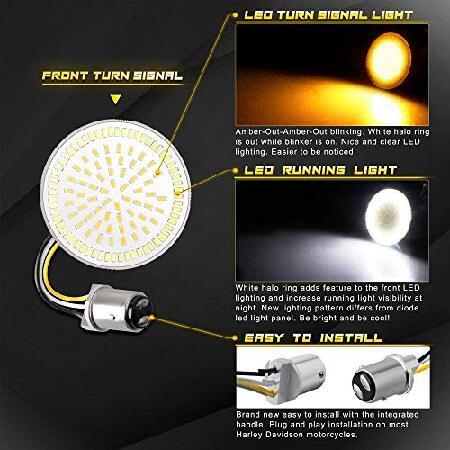 NTHREEAUTO 1157 LED Front Turn Signals 2 Inch Bullet Motorcycle Running Lights Smoked Lens Cover Compatible with Harley Dyna, Sportster, Street Glide,の画像