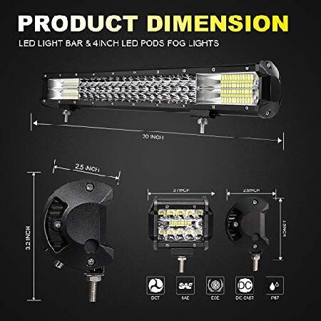 TURBO SII 20 Inch LED Light Bar 288W Triple Row 28800LM Spot Flood Combo Offroad Driving Light 4P 4 Inch 60W Led Cube Lights W/3-leads Wiring Harnessの画像