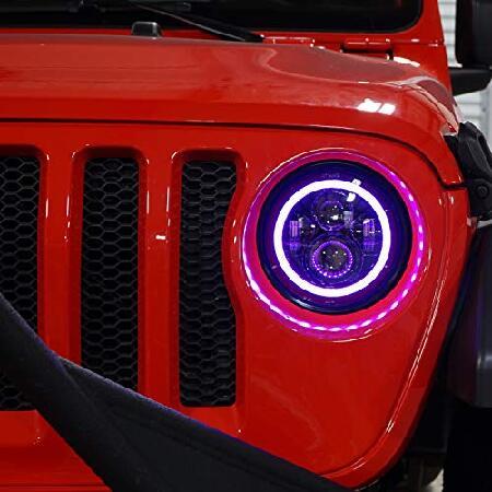 LED RGB 色が変わるプロジェクターヘッドライト ヘッドランプ ジープラングラー JL グラディエーター2018年以降に対応 工場製ハロゲンランプ付きの画像