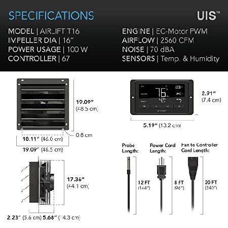 AC Infinity AIRLIFT T16 シャッター排気ファン 16インチ 温度湿度コントローラー付き Bluetoothアプリ - 壁取り付け式換気と冷却 小屋 屋根裏 ワークショップ用｜rest｜06