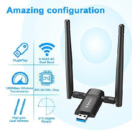 VIP価格★【ブランド登録なし】Wireless USB WiFi Adapter for PC - Nineplus 1200Mbps Dual 5Dbi Antennas 5G/2.4G WiFi Adapter for Desktop PC Laptop Windows11/10/8/8.1/7/Vista/XP, Wire