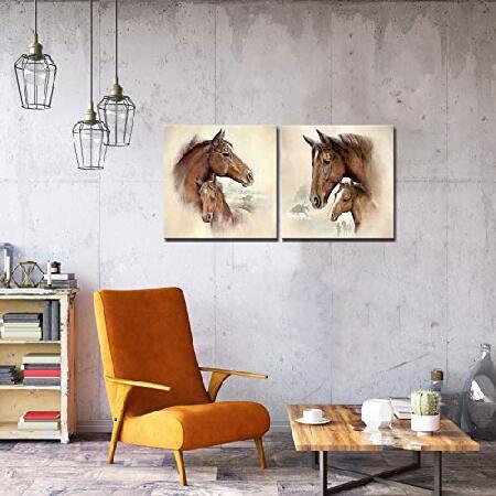 DekHome おもしろ動物キャンバス壁アート かわいい馬 家族絵画 ジークレープリント 壁装飾 額入り絵画 現代アート 子供部屋装飾用 - 2