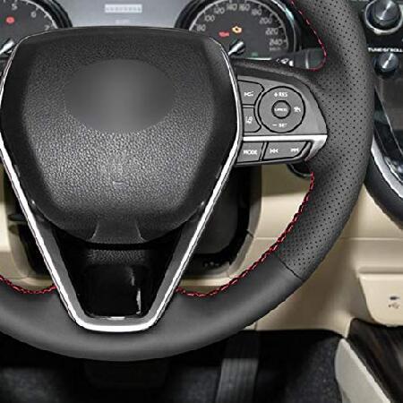 【激安セール】 MEWANT Hand-Stitched Customized Black Genuine Leather Car Steering Wheel Covers Wrap for Toyota Camry 2018-2020 / Corolla 2019-2020 / RAV4 2019-2020 /