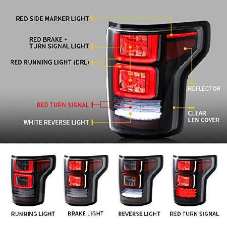 VLAND LED Tail Lights Compatible with [Ford F150 Pickup 2015-2020] With Red Turn Signals, Just fit the Halogen Factory lights, (Not Fit a BLIND Modelの画像