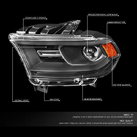 DNA Motoring ブラック/アンバー HL-OH-DDUR14-BK-AM ペアファクトリースタイルプロジェクターヘッドライトランプ LEDサイドマーカー付きの画像