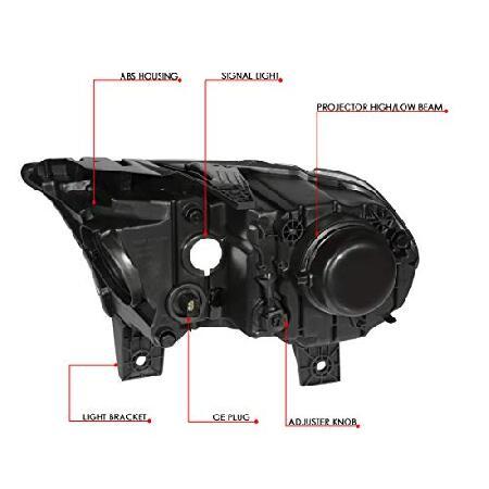 DNA Motoring ブラック/アンバー HL-OH-DDUR14-BK-AM ペアファクトリースタイルプロジェクターヘッドライトランプ LEDサイドマーカー付きの画像