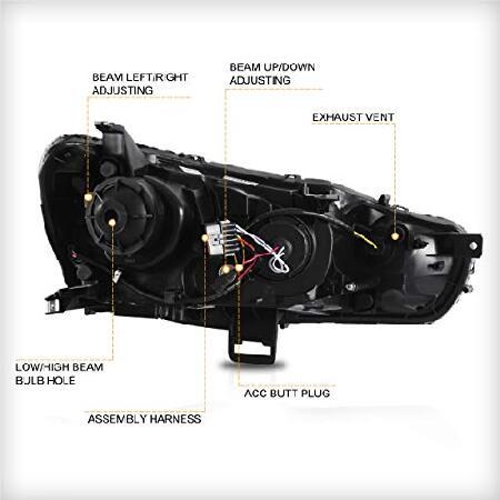 VLAND ヘッドライトアセンブリ 三菱ランサー＆EVO X 2008-2020 W/DRL LEDフロントライト シーケンシャルウィンカー付き プラグアンドプレイヘッドランプ ブラッの画像