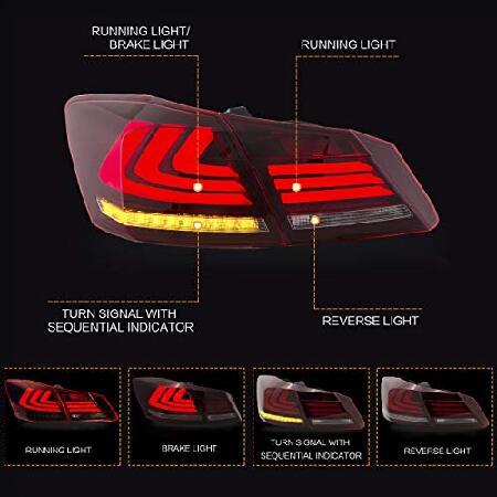 VLAND テールライトアセンブリ 2013 2014 2015ホンダアコード テイルランプアセンブリ シーケンシャルウィンカー フルLED プラグアンドプレイ レッドの画像
