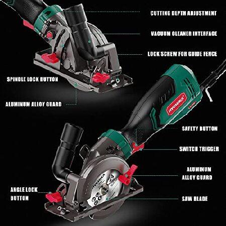 Circular　Saw,　HYCHIKA　Ideal　Electric　Mini　1-7　2”),　Blades　(4-1　Max　Cutting　Saw,　Wo　Circular　Rubber　8''　Handle,　(90°),　10　Feet　for　6.2A　Cord,　Depth