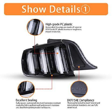 AUTOWIKI LED Tail Lights for 2015-2020 Ford Mustang with Sequential Turn Signals Black Housing Clear Lens 2PCSの画像
